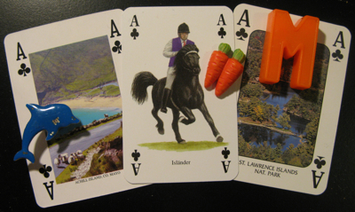 Aces of clubs featuring St. Lawrence Islands National Park, a man riding an Isländer horse, and Achill Island, County Mayo